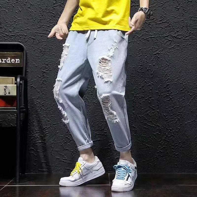 Quần jeans Rách Dáng Rộng Thoải Mái Phong Cách Thời Trang Hàn Quốc Cho Nam Giới size S-5XL