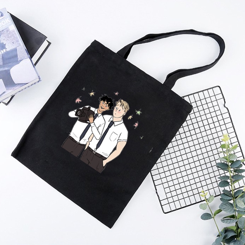 Túi tote vải đen trắng đeo vai in hình HEARTSTOPPER Trái tim ngừng nhịp dễ thương phong cách cá tính