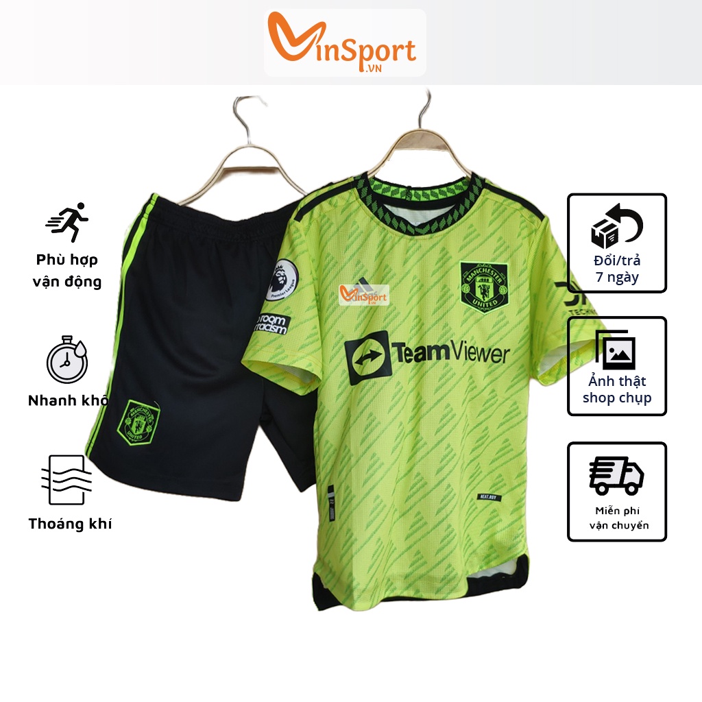 Bộ quần áo thể thao bóng đá clb manchester united mu xanh chuối 22 23 mẫu thứ 3 logo thêu hàng gai thái cao cấp mùa 2022