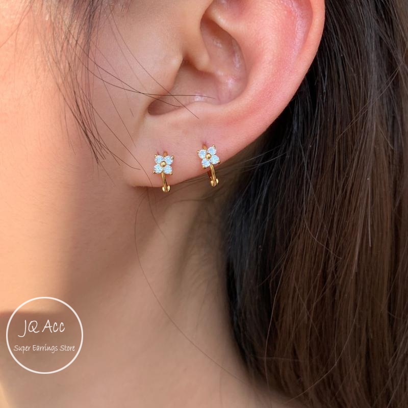 Khuyên Tai Tròn Khuyên Tai Bạc 14k Hình Cỏ Ba Lá Không Gây Dị Ứng Thời Trang Cho Nữ