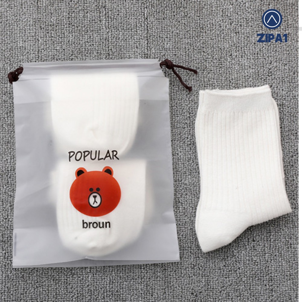 10 Túi rút lụa đựng quần áo hình gấu Broun và mèo A1019 - Zip A1