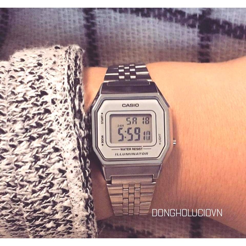 Đồng Hồ Nữ Casio LA680WA-7DF, đồng hồ chính hãng, bạc mặt bạc