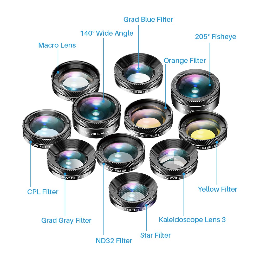 Bộ lens,ống kính Apexel 11 in1 dành cho điện thoại,cực nhiều hiệu ứng