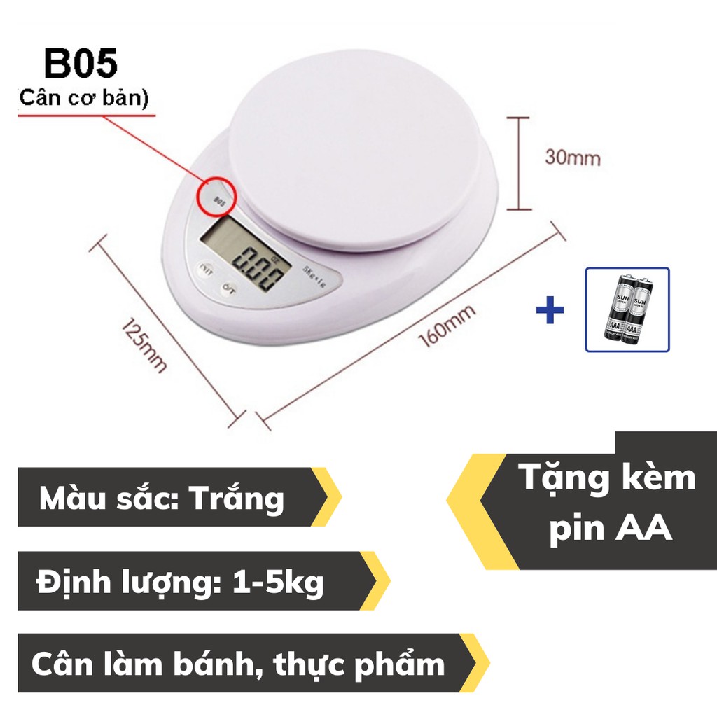 Cân tiểu ly điện tử mini định lượng 0,1-3kg độ chính xác cao nhà bếp làm bánh Cân tiểu li 3kg cao cấp kèm 2 pin AA