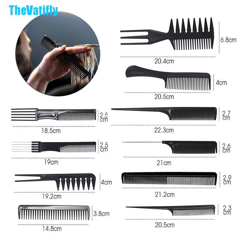 (Hàng Mới Về) Bộ 10 Lược Chải Tóc Màu Đen Chống Tĩnh Điện Phù Hợp Cho Salon