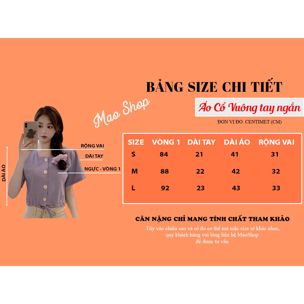 Áo Cổ Vuông tay ngắn ulzzang dáng croptop phối khuy độc đáo Hàn Quốc C51 - Maoshop