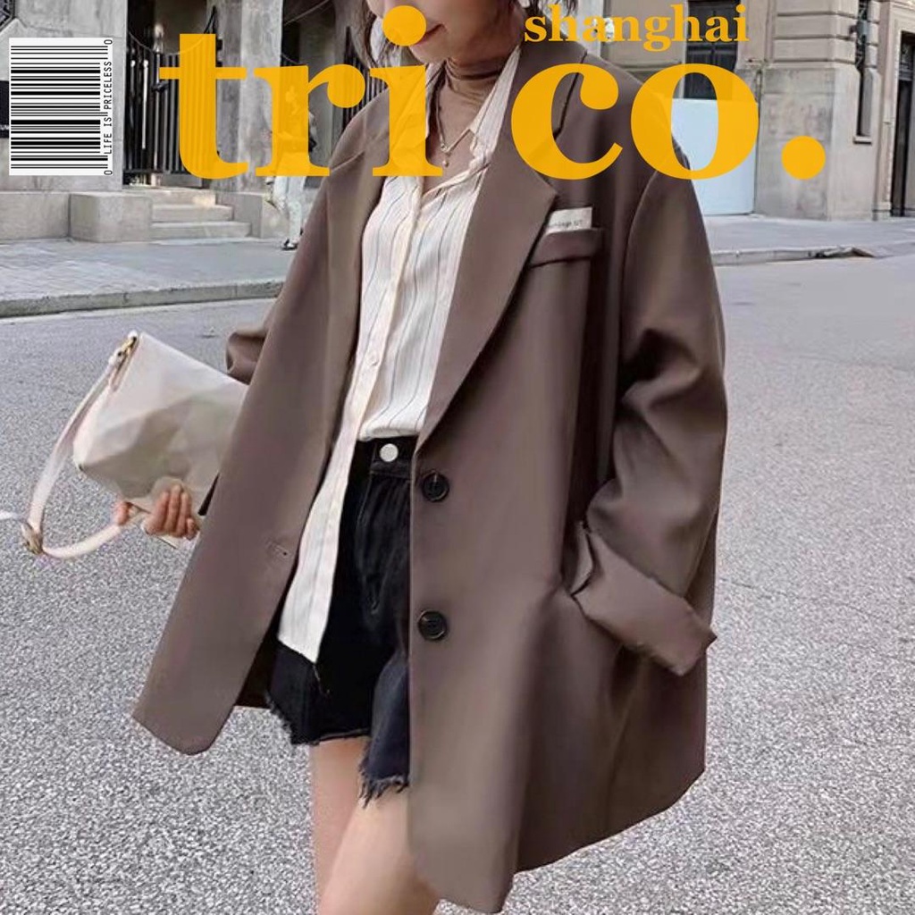 Áo Khoác Blazer Dáng Rộng Phong Cách Hàn Quốc Thời Trang Xuân Thu 2023 Kiểu Mới Cho Nữ