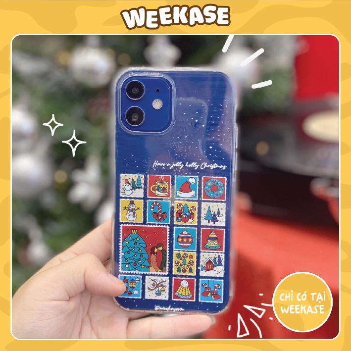 [Độc quyền] Ốp lưng iPhone trong suốt chống va đập Weekase in hình nhiều tem chủ đề noel, tất cả dòng máy