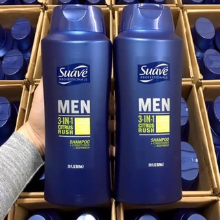 Dầu tắm, gội, xả Suave Men 3 in 1 Shampoo, Conditioner and Body Wash 828ml của Mỹ