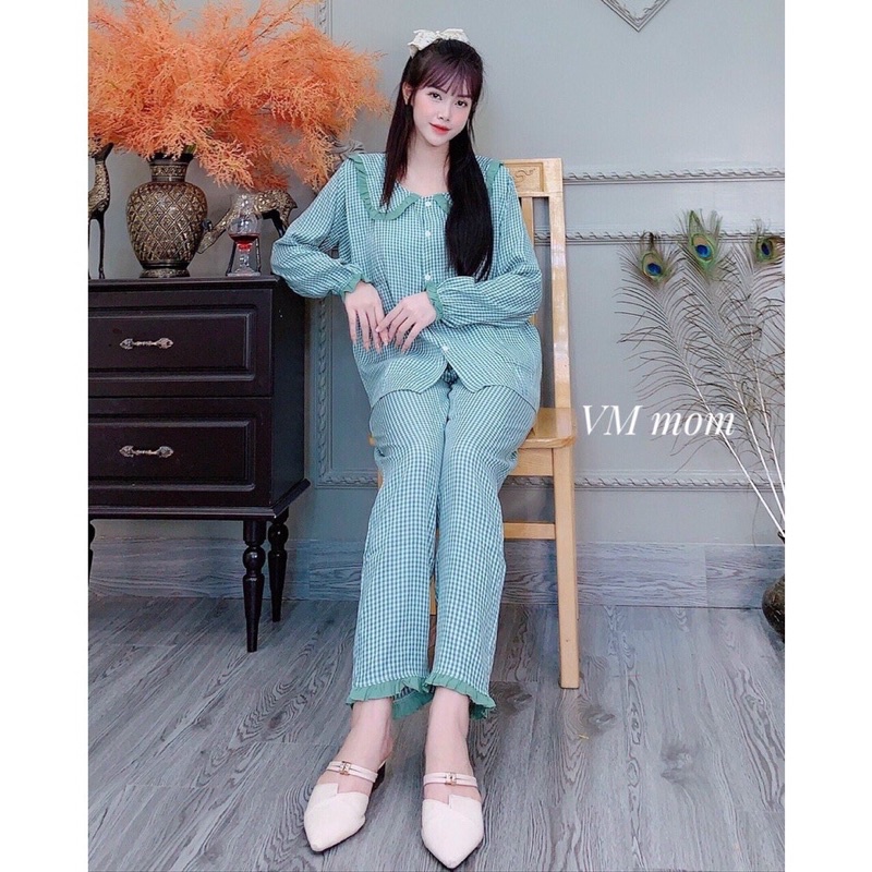 Bộ Kẻ Bầu và Sau sinh TK, chất thô đũi cổ sen mềm đẹp, nhẹ nhàng- BD18