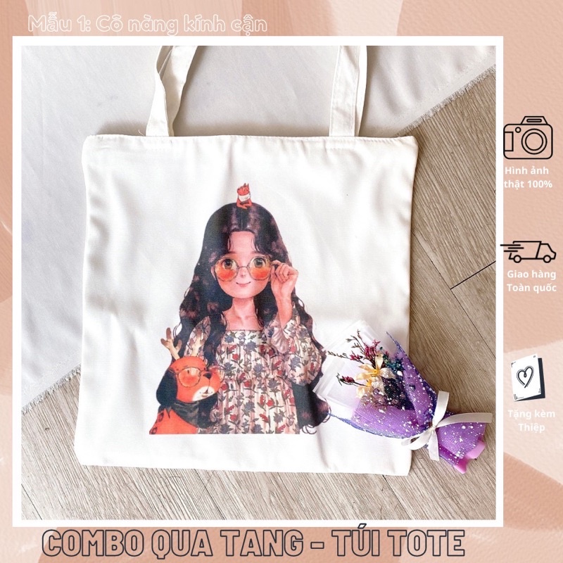 Combo Túi vải Tote + Hoa khô + Phụ kiện💖, Set Quà Tặng 20/10 - 20/11 - Sinh Nhật - Kỷ Niệm Tặng Bạn Gái