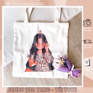 Combo Túi vải Tote + Hoa khô + Phụ kiện💖, Set Quà Tặng 20/10 - 20/11 - Sinh Nhật - Kỷ Niệm Tặng Bạn Gái