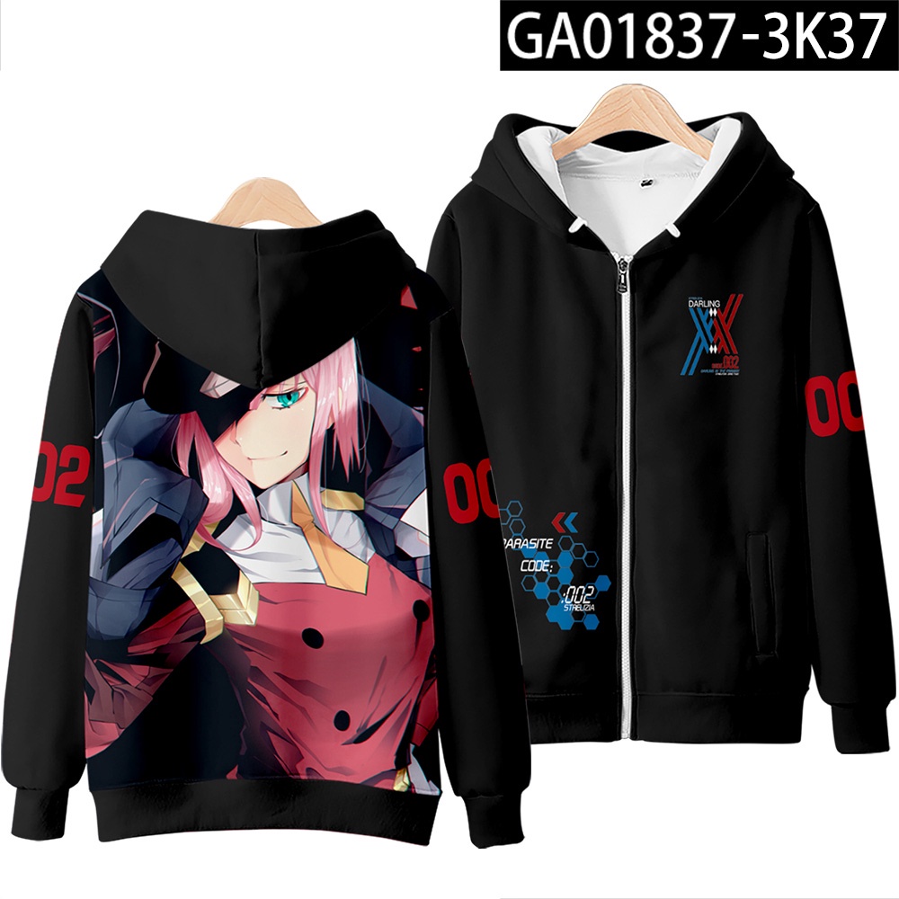 Áo Khoác Đen Chui Đầu Cỡ Lớn Có Khóa Kéo Hình Darling In The Franxx Girl Zero Two Cho Trẻ Em