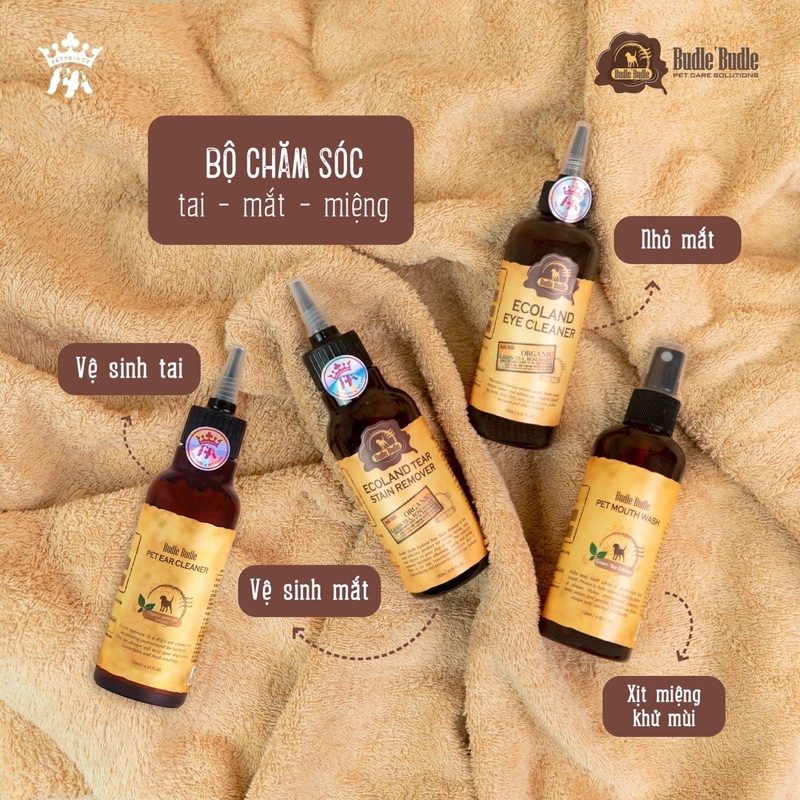 [ 120ml ] Trọn bộ Nhỏ mắt - Vệ sinh tai - Vệ sinh mắt - Xịt miệng cho cún Budle’Budle