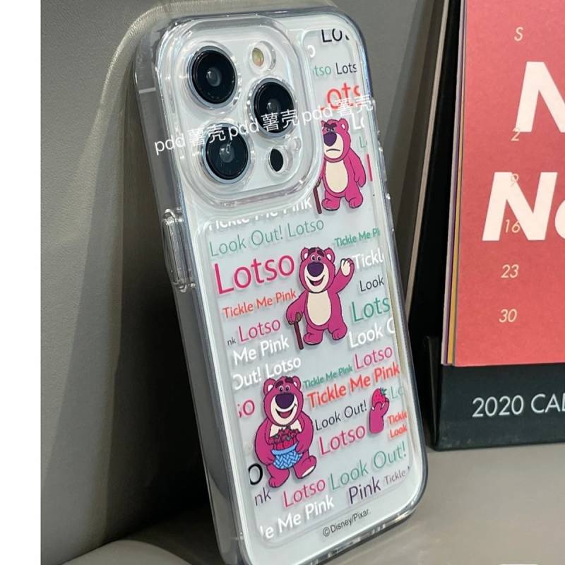 Ốp điện thoại trong suốt hình gấu hồng dâu tây thích hợp cho iphone 14 13promax 12 11pro Xr Xs 7 8 plus