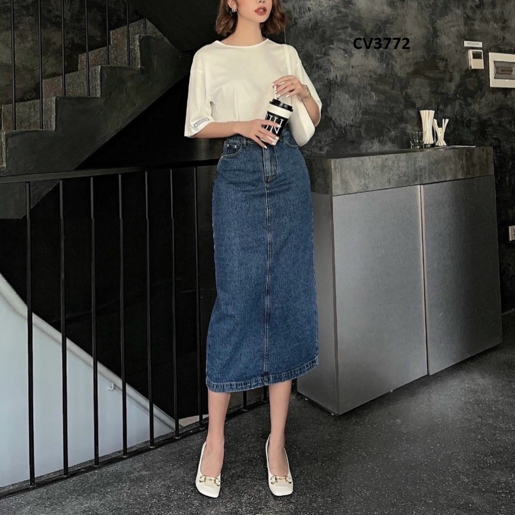 Chân váy jean dài phủ gối CV3772