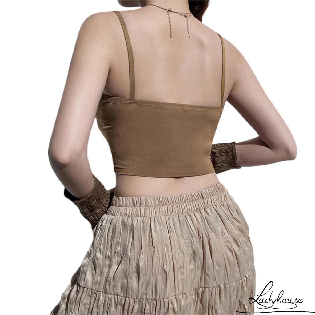 Áo croptop hai dây cổ chữ V phối ren dáng ôm dành cho nữ