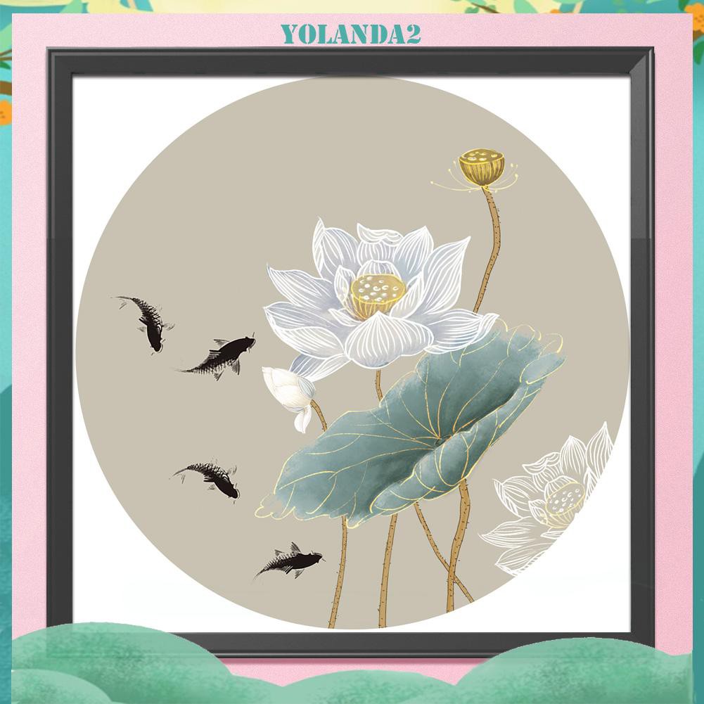 Bộ dụng cụ làm tranh thêu chữ thập họa tiết lá sen và cá 11CT