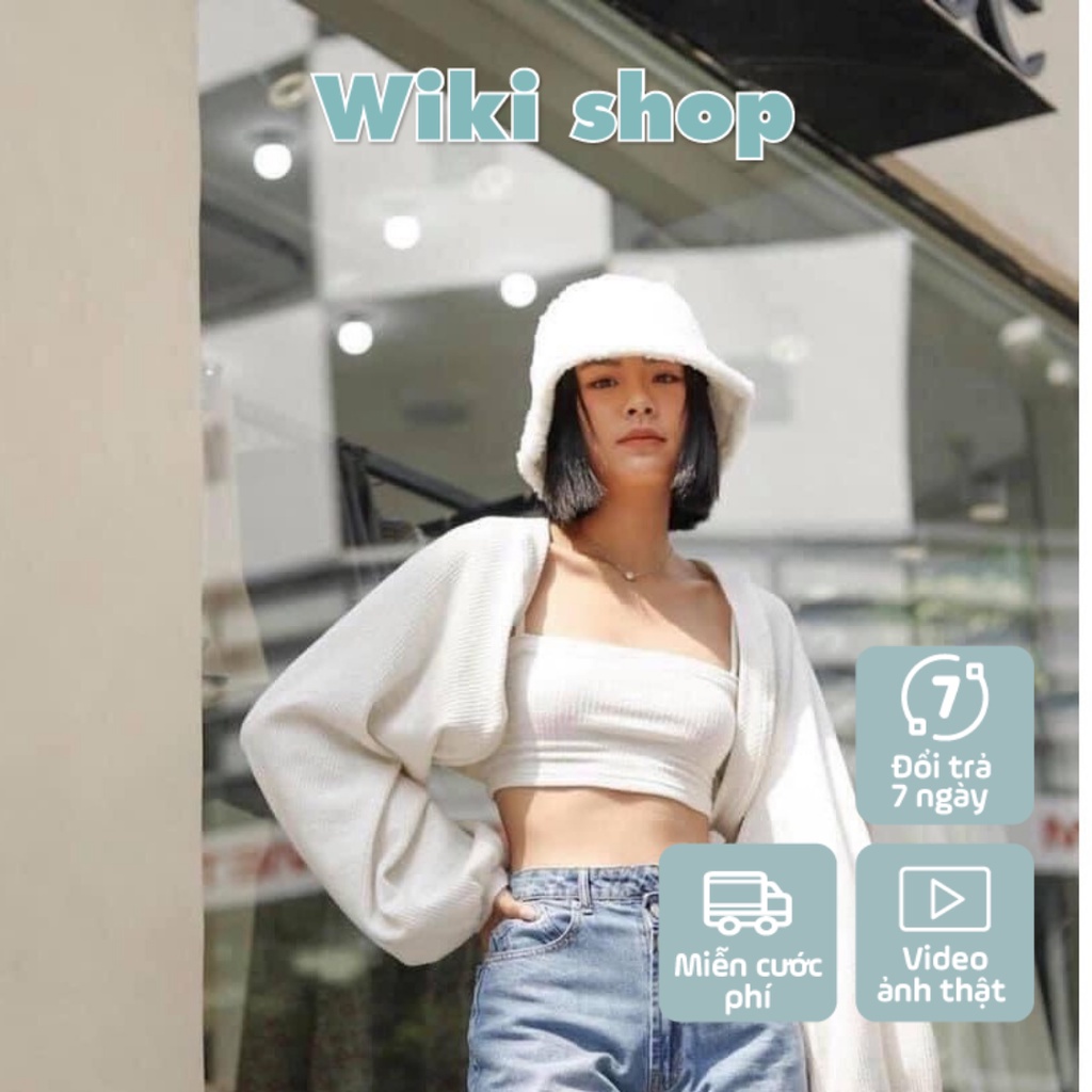 Set áo croptop mix áo khoác tay phồng màu trắng freesize sexy tôn dáng phong cách hàn quốc wikishop C265