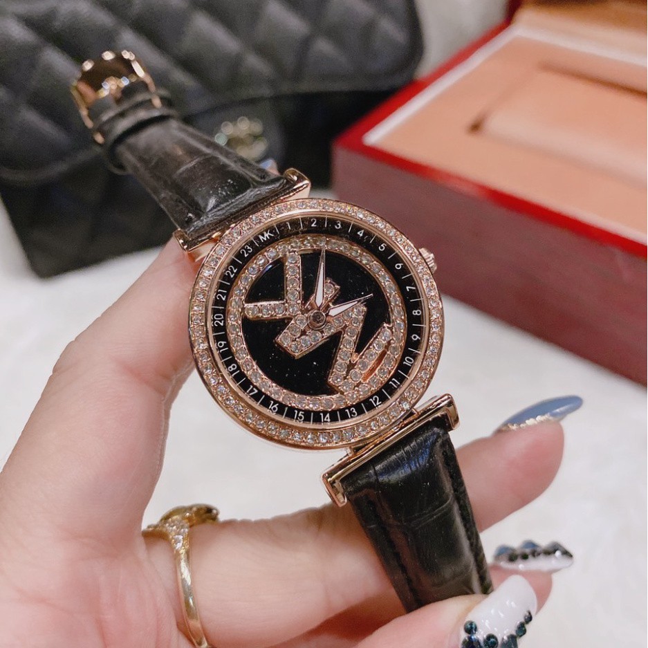 Đồng hồ nữ MK mặt xoay, dây da, hàng full box, thẻ bảo hành 12 tháng - Dongho.michael.kors