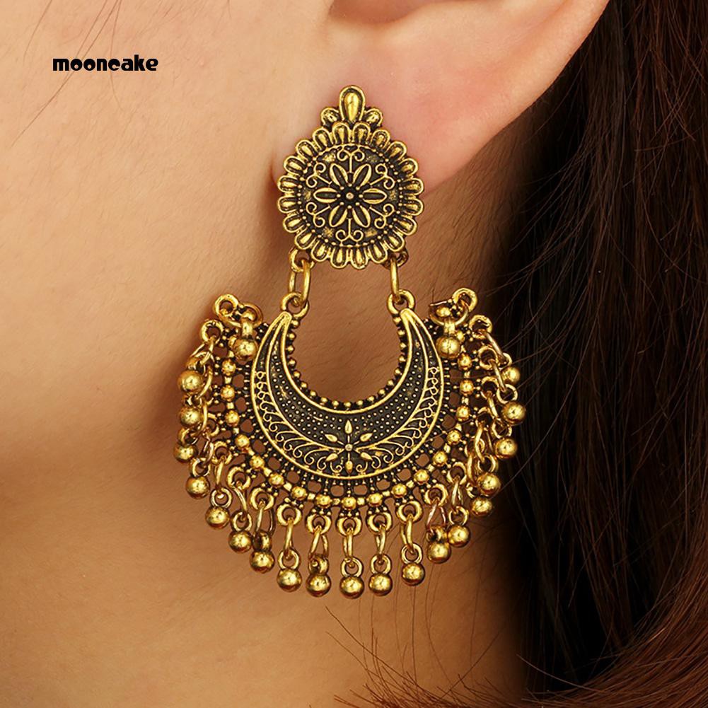 Đôi khuyên tai hợp kim kích thước 5.9cm x 3.9cm trang trí tua rua phong cách bohemian cổ điển cho nữ