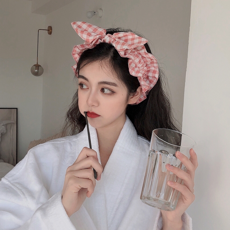 Băng đô cột nơ đáng yêu in caro cho nữ