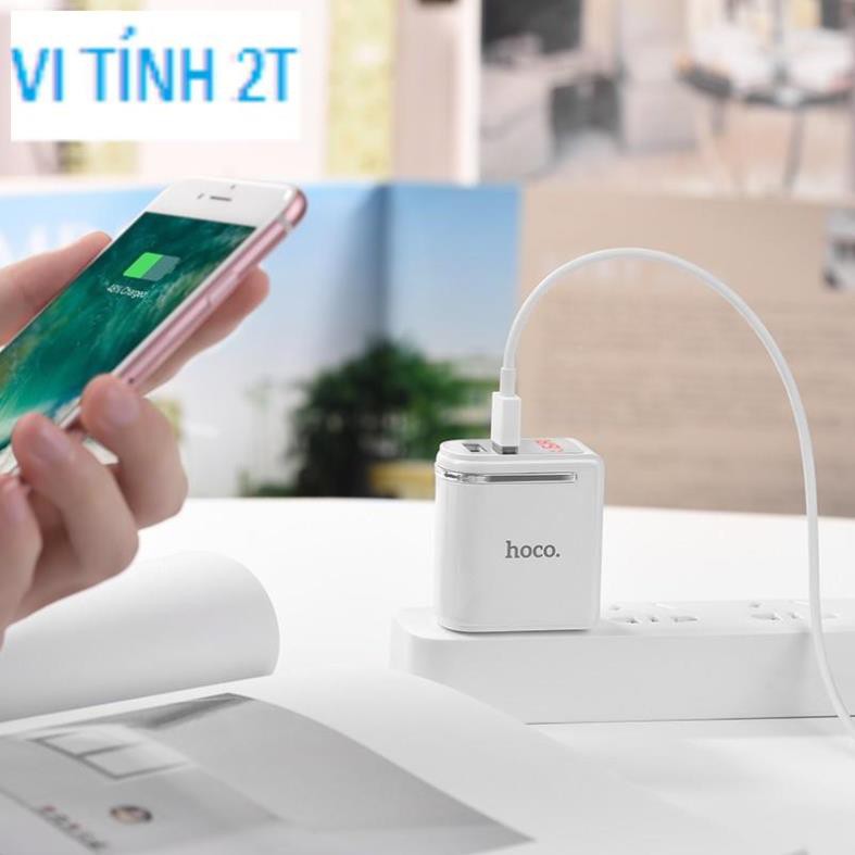(Hỏa tốc TpHCM) Củ sạc 2 cổng Hoco C39 chân dẹp - MAX 5V-2.4A (12W) - màn hình LCD hiển thị , Củ sạc hoco c39