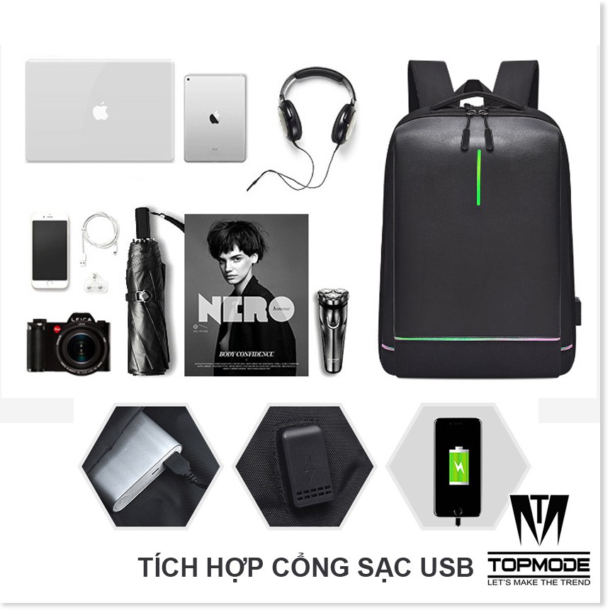 Balo nam nữ đi học thời trang Hàn Quốc cao cấp tặng kèm Cáp sạc USB, Balo đi học, Balo phản quang TOPMODE