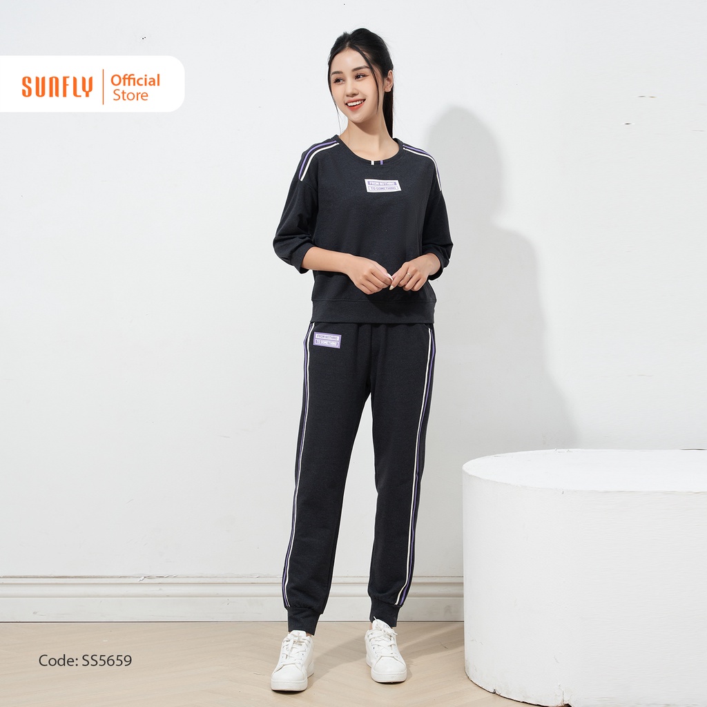 Bộ Đồ Mặc Nhà Thể Thao Cotton Da Cá SUNFLY Áo Tay Dài Quần Dài SS5664