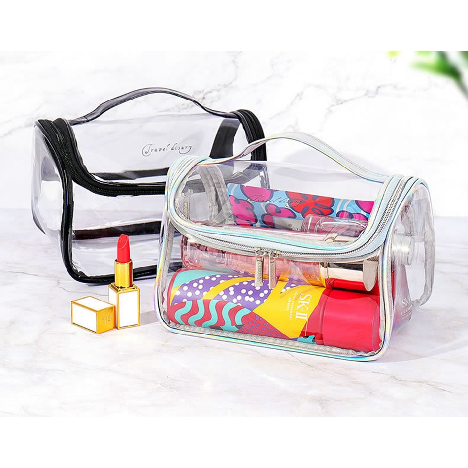 Túi Đựng Mỹ Phẩm Trong Suốt Màu Laser Thời Trang Chống Thấm Nước Có Khóa Kéo Tiện Dụng Mang Theo Du Lịch Cho Nữ Ốp