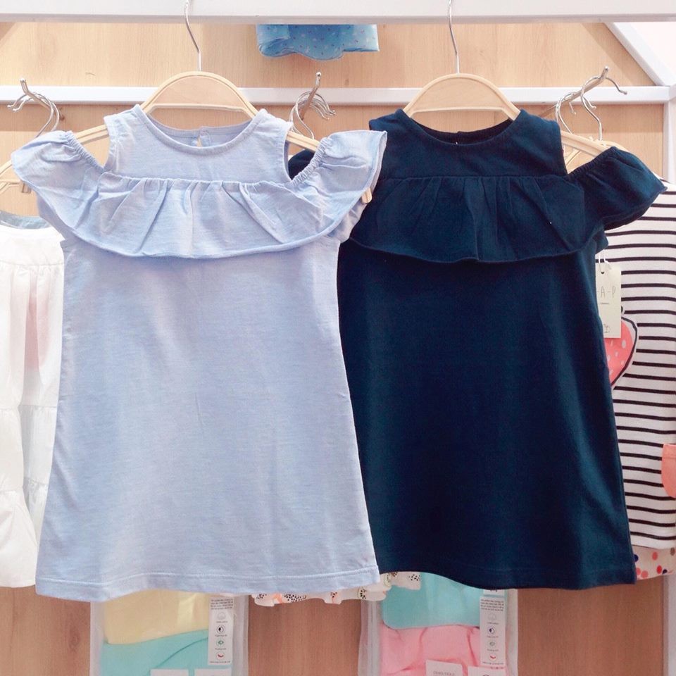 Váy rớt vai bé gái Canifa 9M-24M màu Xanh than