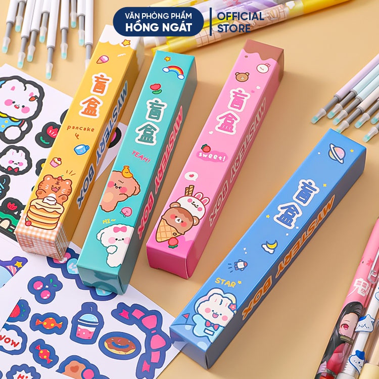 Bút gel đen cute dễ thương, bút bi nước đựng trong hộp tặng kèm sticker hình dán, đồ dùng học tập làm quà tặng B02