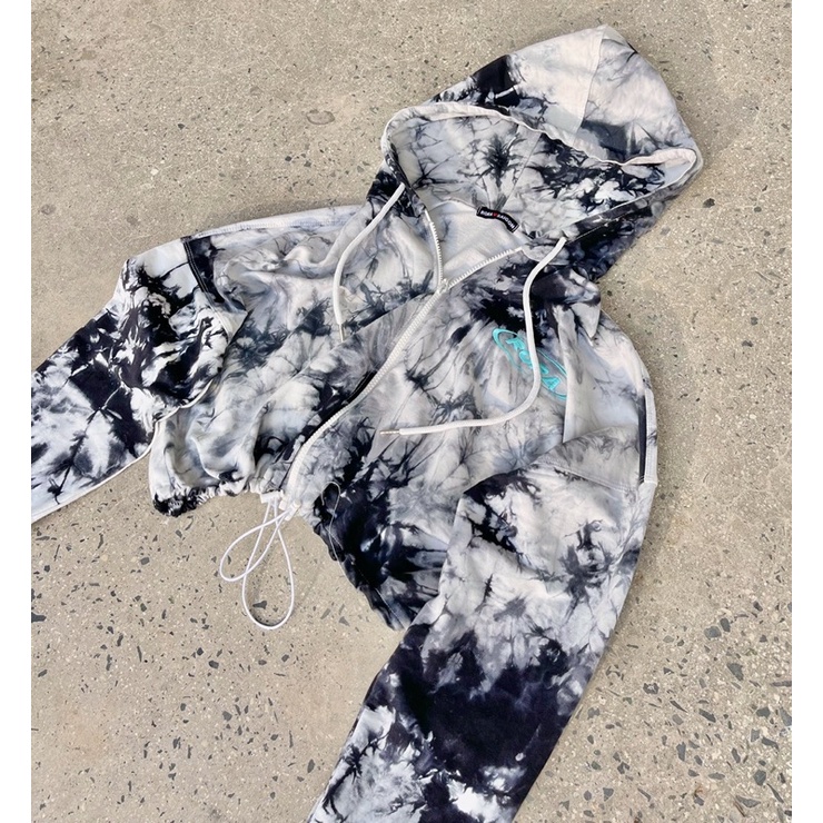 Set Quần Ống Rộng Và Áo Khoác Croptop SET TIEDYE SMOKE GREY - RORA