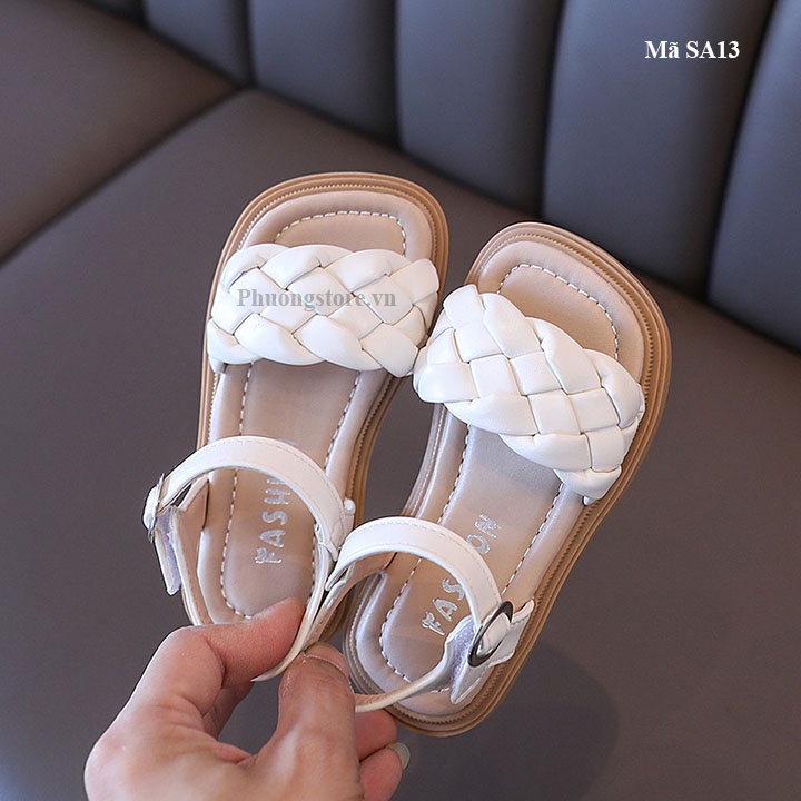 Giày sandal bé gái từ 1-12 tuổi màu trắng quai ngang mềm êm SA13