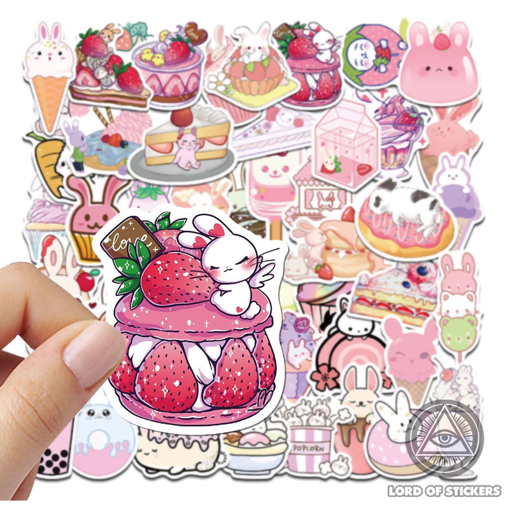 Set 50 Nhãn Dán Sticker Họa Tiết Hoạt Hình Màu Hồng Thỏ Cute Chống Thấm Nước Trang Trí Mũ Bảo Hiểm, Điện Thoại, Laptop