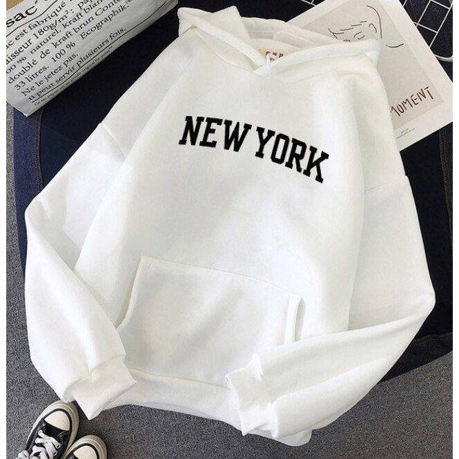 Áo Hoodie NEW YORK form rộng màu đen trắng