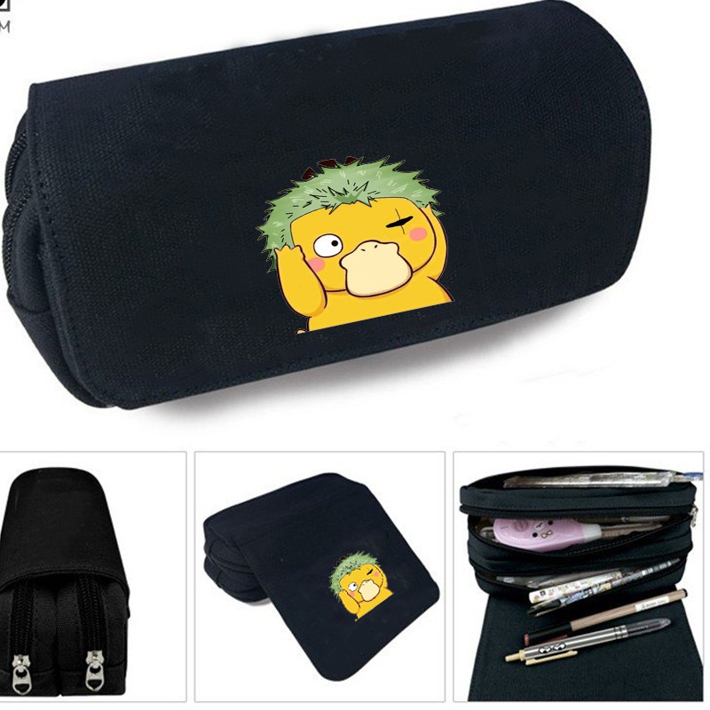 Hộp bút vải canvas khóa trắng PSYDUCK ver ONE PIECE Konduck anime chibi đi học tiện lợi