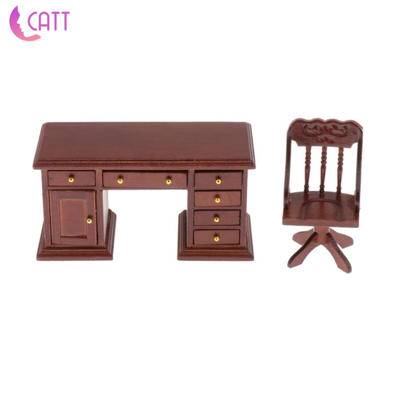 Bộ Bàn Ghế Văn Phòng Bằng Gỗ Cho Nhà Búp Bê 1: 12