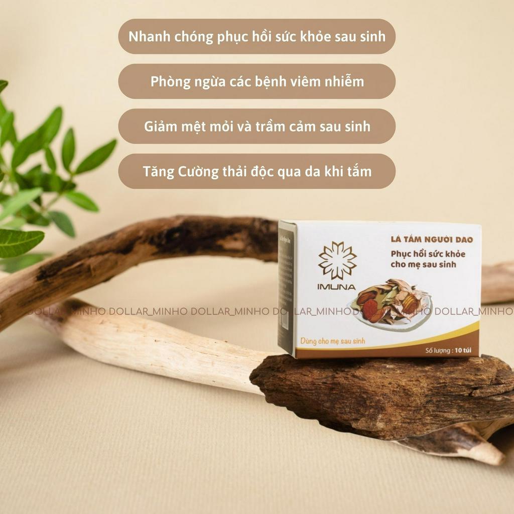 Chính hãng - Lá tắm người Dao Imuna 1 hộp 10 túi lọc, công dụng phục hồi sức khỏe cho mẹ sau sinh