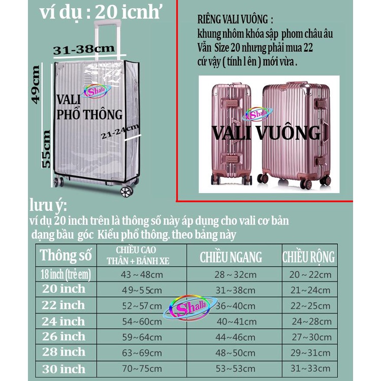 Bao trùm bọc vali nhựa Trong suốt Viền đen 6 size EV1 Shalla (chính hãng)