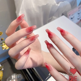 YADORNOS Set 24 móng tay giả  trong suốt phối màu lựu đỏ phong cách Pháp cá tính