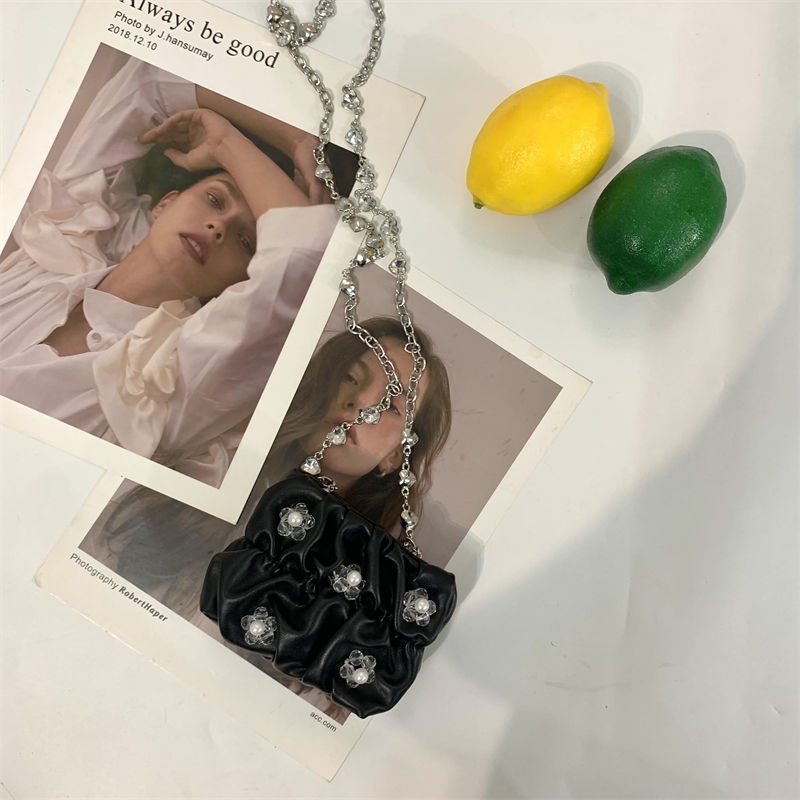 Túi Đeo Chéo Vai Bằng Da Đính Đá Hình Vuông Nhỏ Nhắn Thời Trang Cao Cấp Dành Cho Nữ