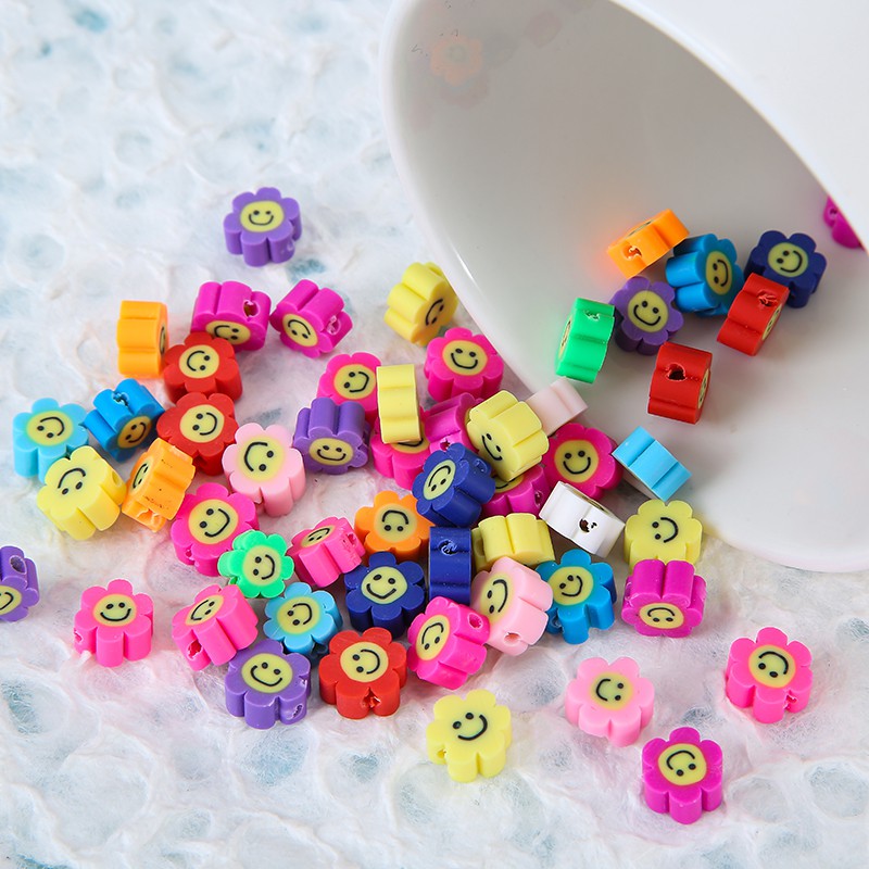 Bộ 50 hạt đất sét Polymer 10mm hình hoa hướng dương mặt cười dùng làm trang sức thủ công