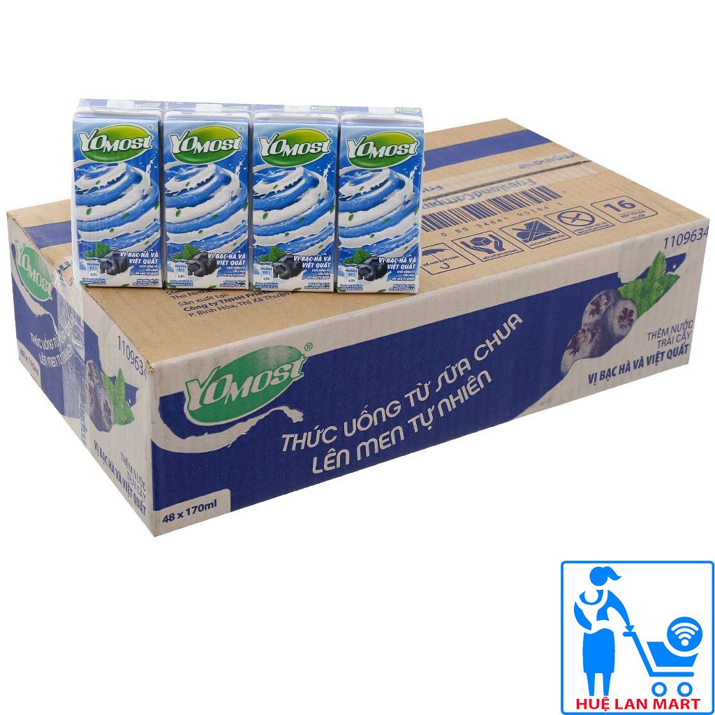 [CHÍNH HÃNG] Sữa Chua Uống YoMost Hương Bạc Hà Và Việt Quất Thùng 48 Hộp x 170ml