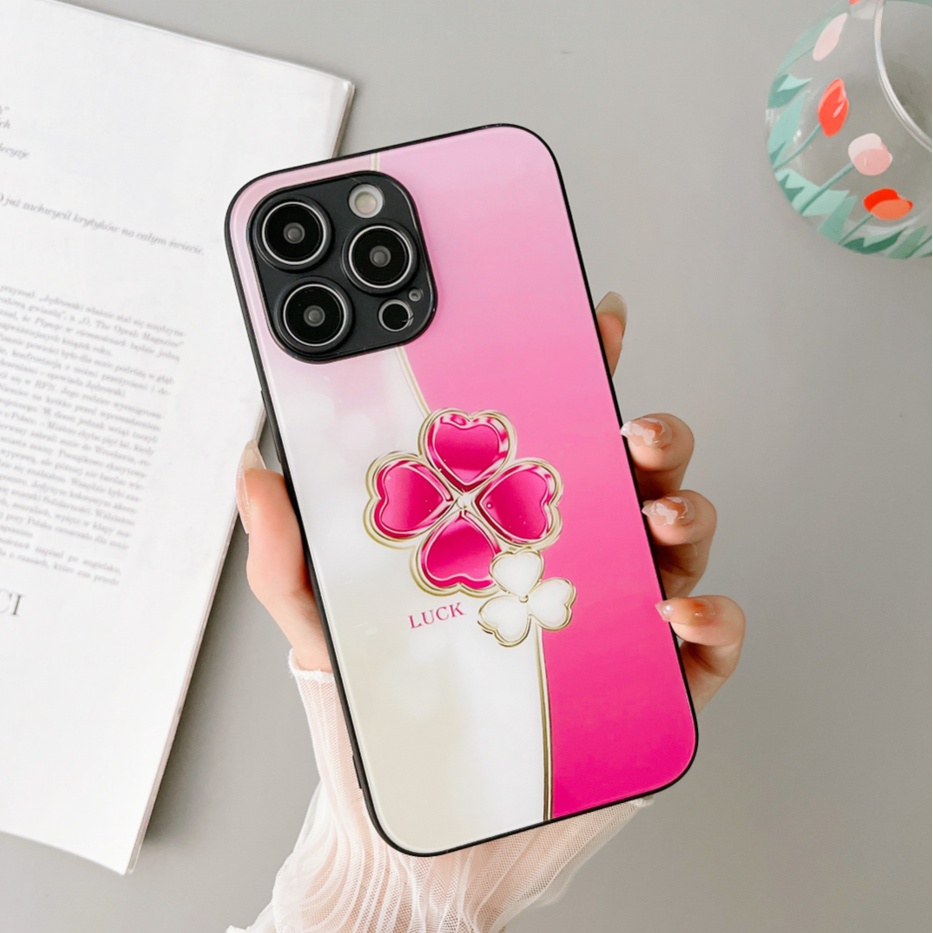 Ốp Điện Thoại Mặt Kính Hình Cỏ Ba Lá Cho Iphone 13 12 11 Pro Max X Xr 7Plus