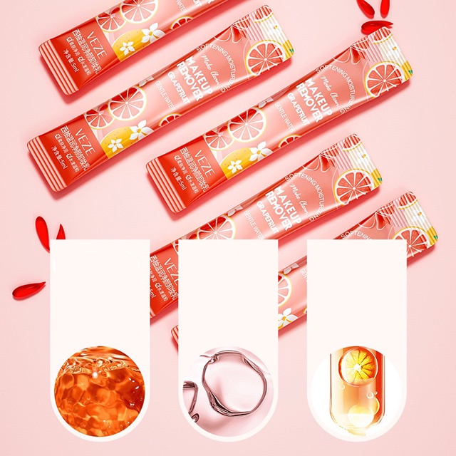 Hộp 10 Gói Gel Tẩy Trang Tiện Lợi VEZE Makeup Remover Grapefruit Dưỡng Ẩm Sáng Da Mịn Da 5ml (Siêu Hot )