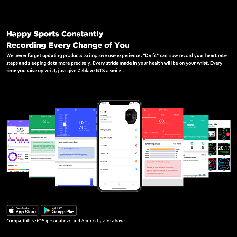 Đồng hồ thông minh Zeblaze Gts kết nối Bluetooth hỗ trợ theo dõi sức khỏe