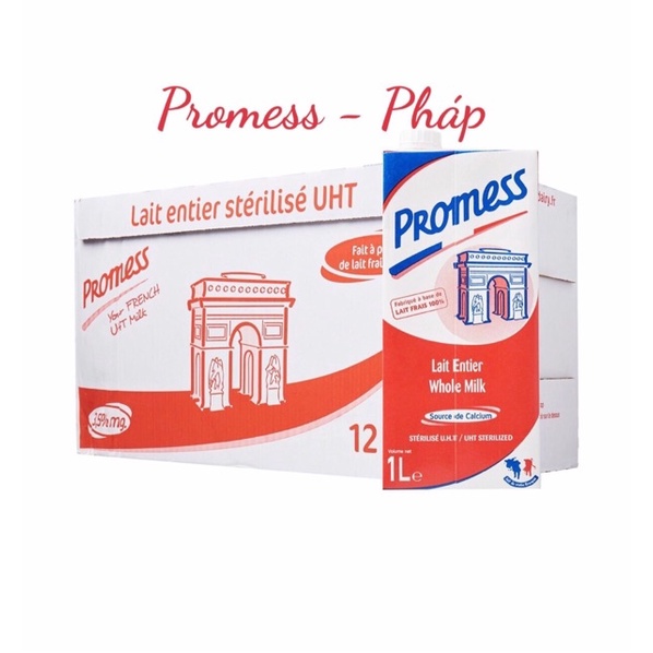 PHÚ NHUẬN Date 7/2024-Hộp 1 Lít Sữa Tươi Không Đường PROMESS Nguyên Kem Nhập Khẩu Pháp