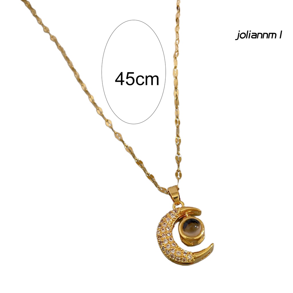 Vòng cổ Mặt Hình Mặt Trăng Bằng Thép Titan Đính Đá Tinh Tế Sáng Bóng Mặc Hàng Ngày