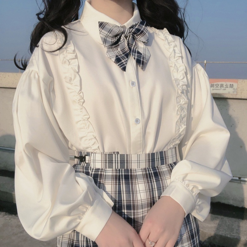 Áo Sơ Mi Trắng Tay Phồng Dáng Rộng Kiểu Lolita Nhật Bản Dễ Thương Cho Nữ